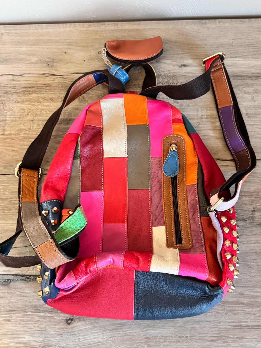 AmeriLeather Studded Patchwork Leather Backpack with Coin Purse - Picture 15 of 16